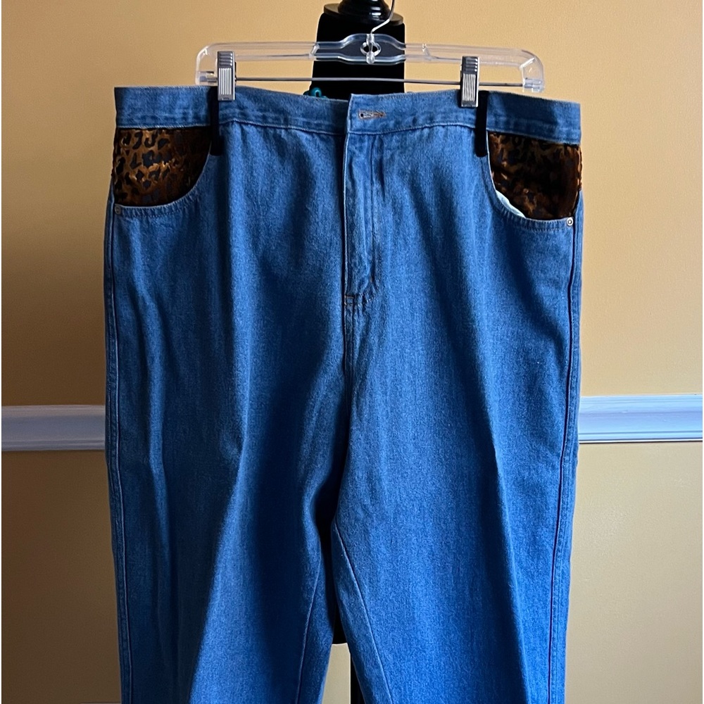 Leopard Denim Jeans, Sz 2X